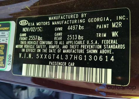 2017 Kia Optima Lx z USA, uszkodzony, nr VIN 5XXGT4L37HG130614